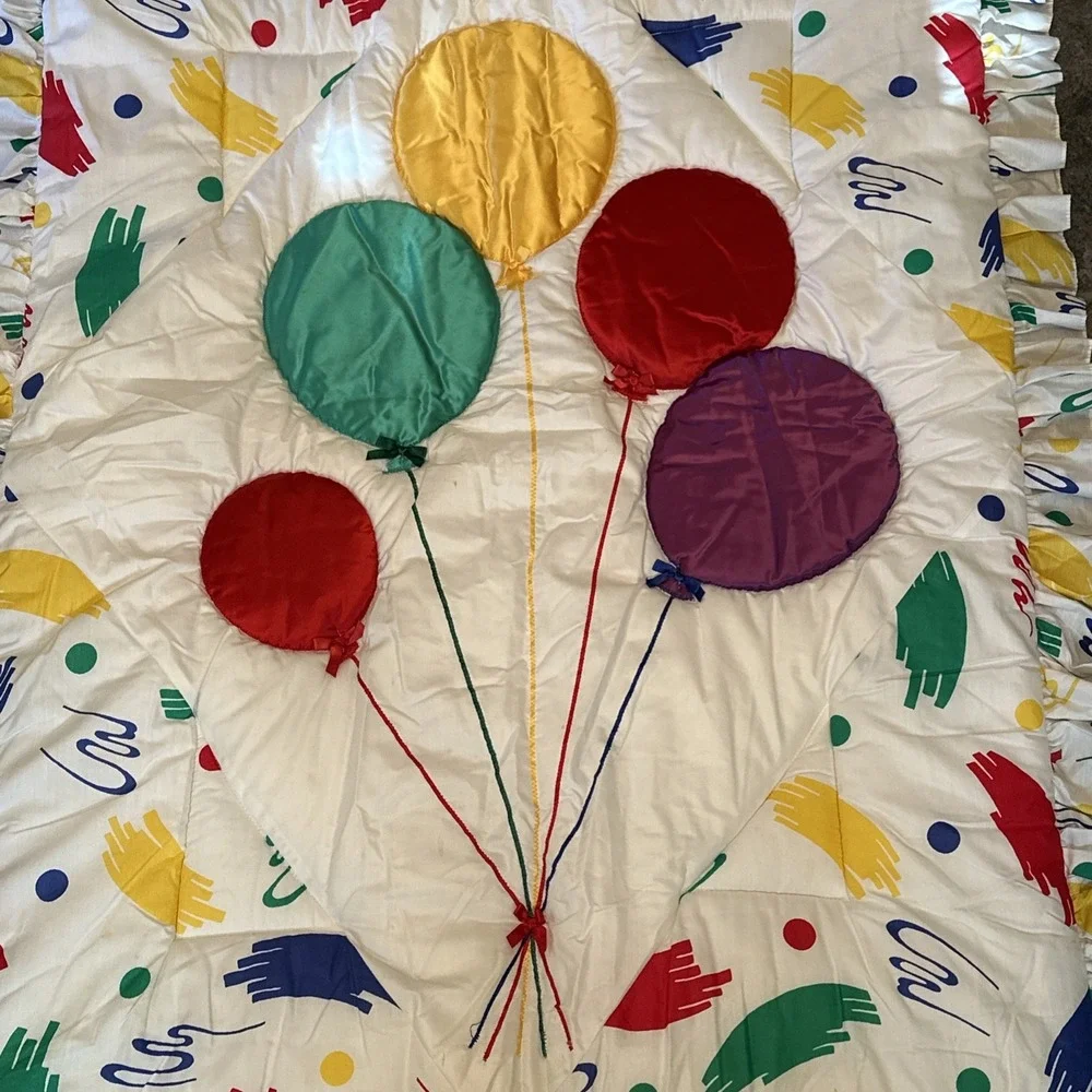 Vintage 1990s Crib Quilt Balloons Primary Colors Y2K READ